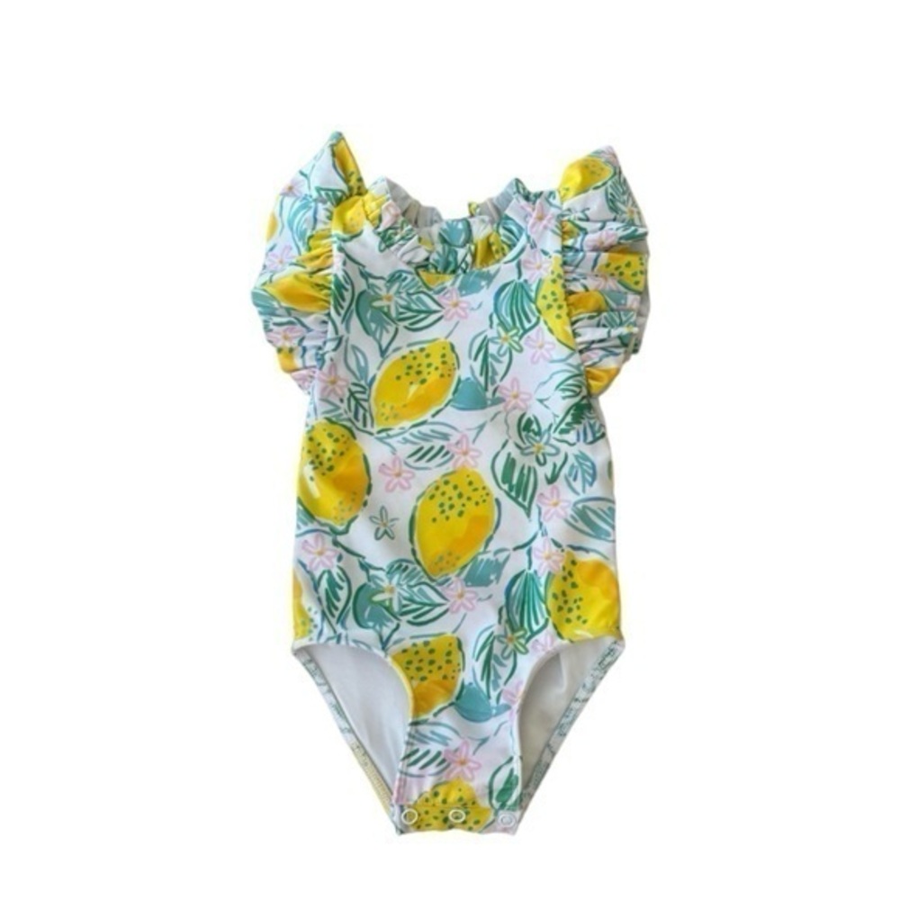 Cecil & Lou Lemon Print Ruffle One Piece Baby Girl Swimsuit 6 Months